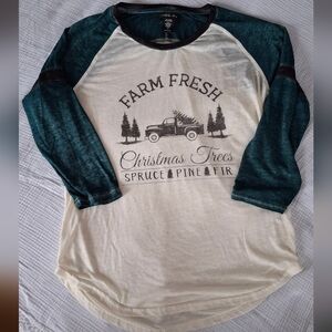 Farm Fresh Christmas Trees Long Sleeve Tee - Cream and Green